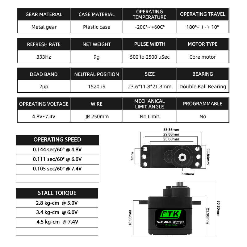 PTK 7452 MG-D 9g 디지털 서보 메탈 기어  - Rc Helicopter Parts 리뷰 및 가격